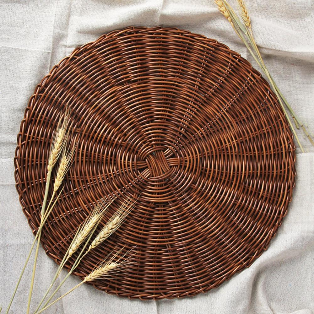 Imitation Rattan Woven Placemats Round Coaster Pastoral Tableware Mat Living Room