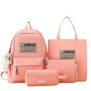 Schoolbag Large Capacity Korean Edition Student School Bag Four-piece Set Fashion Elements Versatile Campus Backpack Handbag Pencil Bag Crossbody