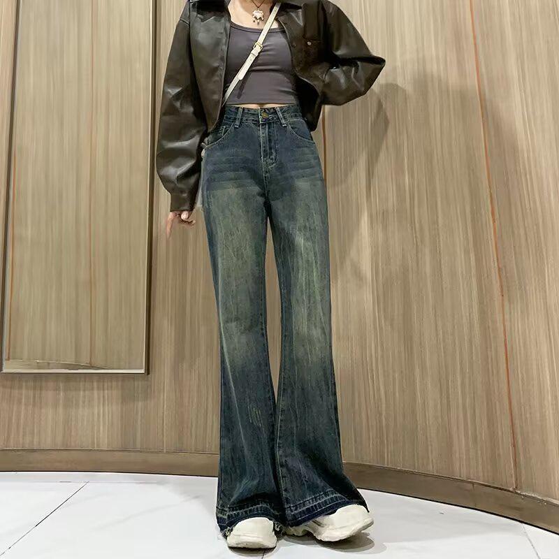 Leicht Mollige Damen Retro Weitbeinige Übergröße Schlagjeans für Herbst/Winter