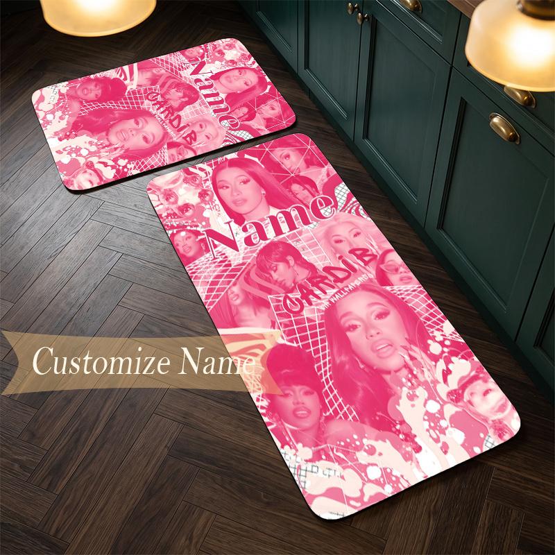 CARDI B (1) Customize Name Flannel Kitchen Mat Soft Non-Slip Kitchen Floor Runner Rug for Home Kitchen Decor