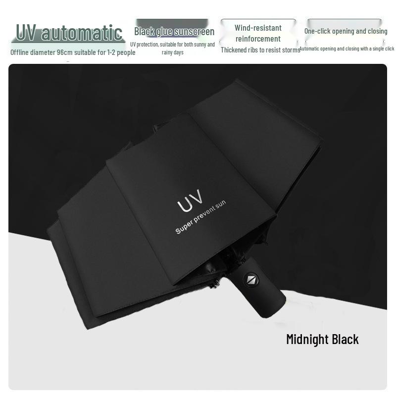 24-Rib Automatic Umbrella, Black Glue Sun Protection, Custom Logo, Business Gift – Enhanced for All-Weather Use