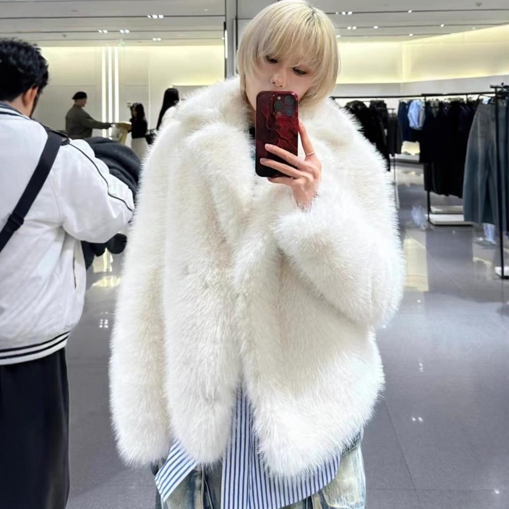 ZA imitation fur coat women's autumn and winter thickened wool women's coat street style fluffy fox fur coat