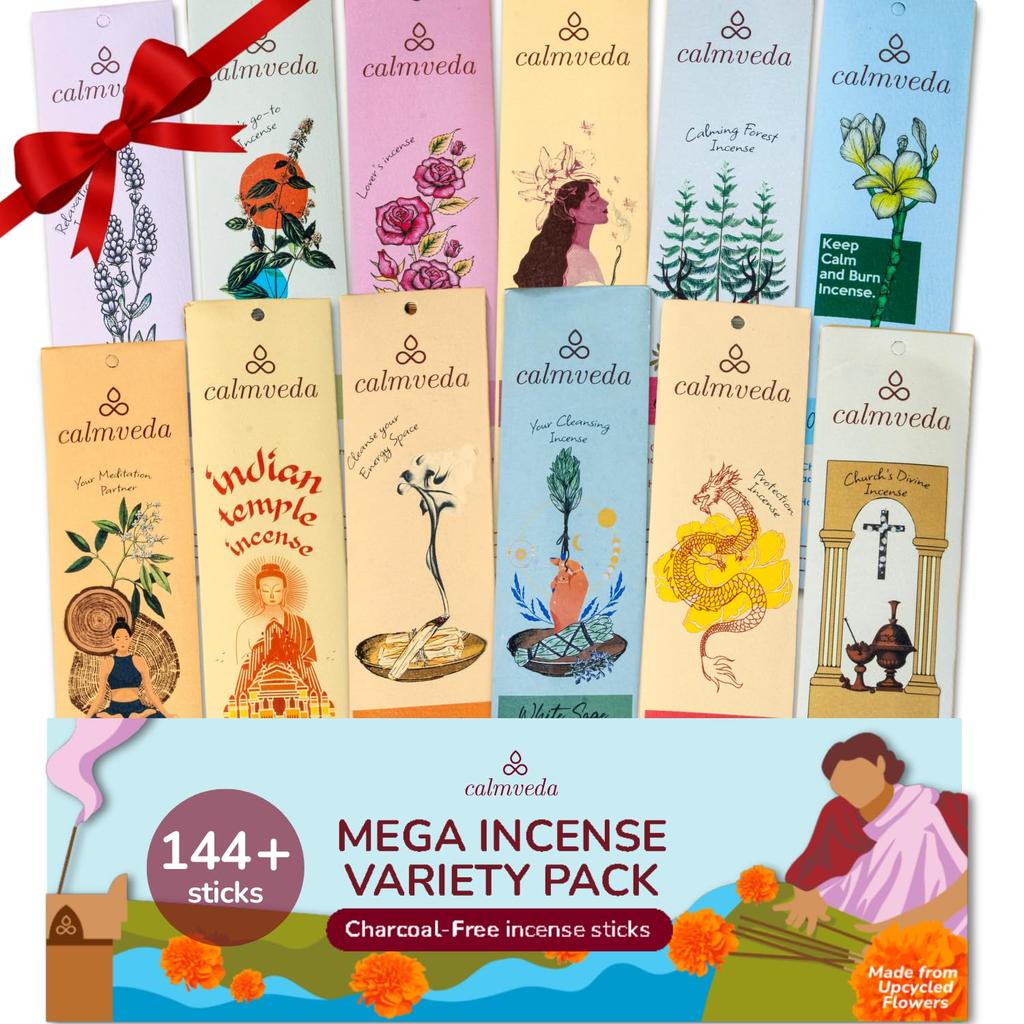 CALMVEDA Natural Incense Sticks Mega - Variety Pack 144 Insence-Sticks Bulk, 12 Aromas