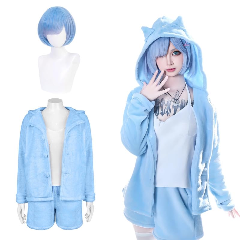 

Начиная жизнь в другом мире Рэм и Рем Косплей костюм с режимом кошки Костюм для косплея кошки Рэм для школы и сцены Размер [Отлично]