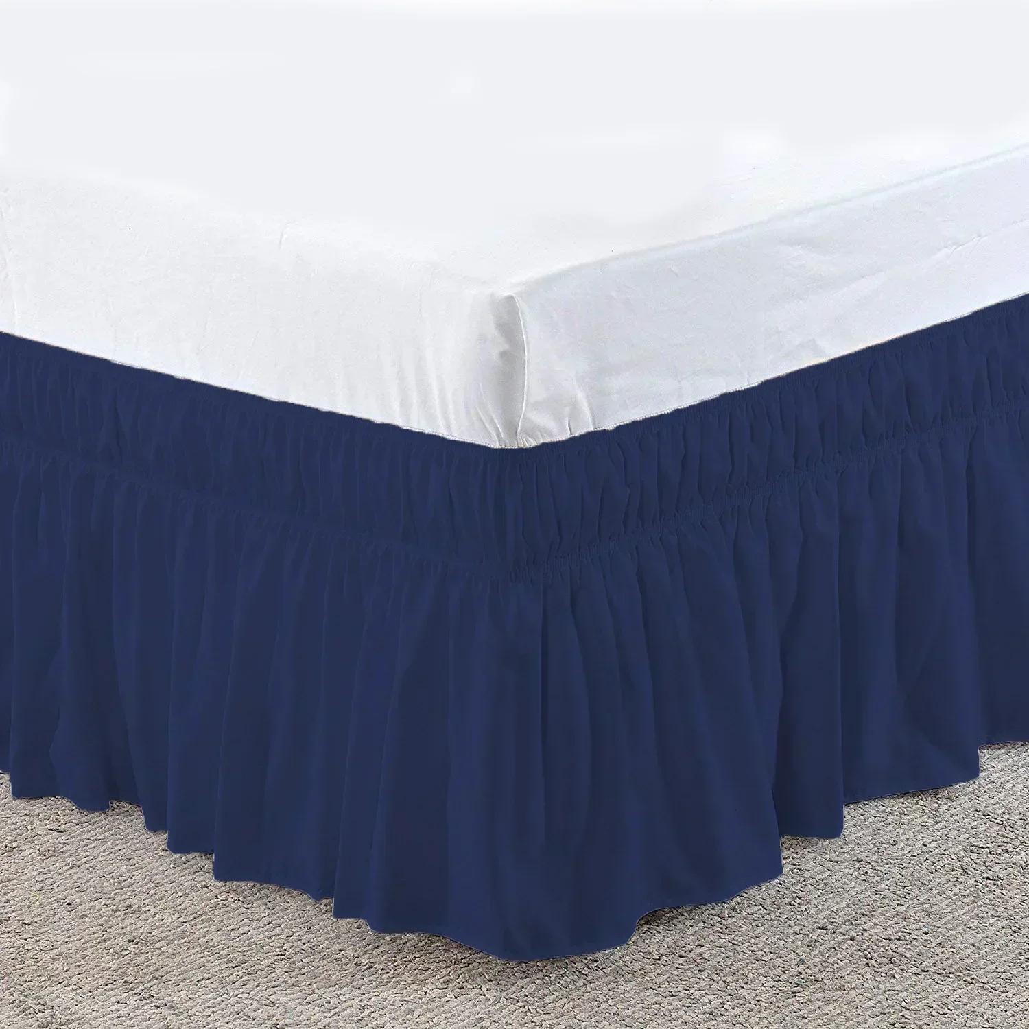 

Twin/Full/Queen/King Size Bed Skirt Dust Ruffle Fit Bedspread Double Bed Skirt Adjustable Elastic Belt 40cm Height Jupe De Lit Twin 190.5x99x40cm темно-синий