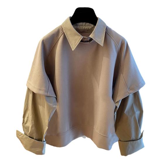 Men Shirt Lapel Long Sleeve Solid Color Splicing Fake Two-Piece Design Pullover Tops Loose Fit Casual Shirt Work Wear