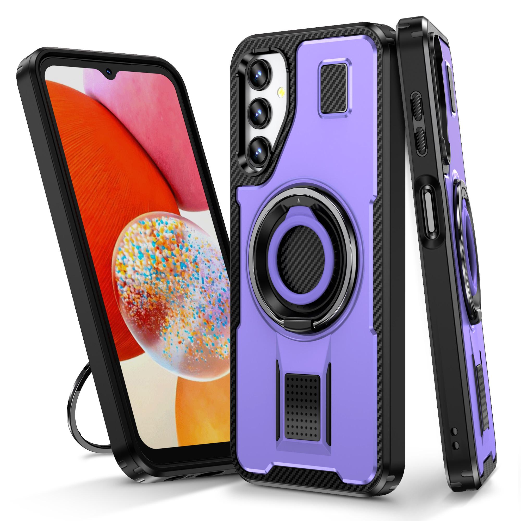 

For Samsung Galaxy A14 4G/5G Case TPU+PC Kickstand Phone Cover with Silicone Finger Strap Purple