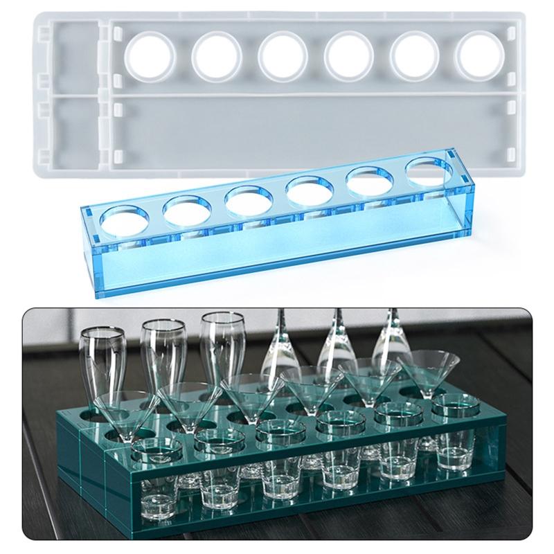 Rechteckige Halterungsform, Epoxidharz, Silikon-Becher-Aufbewahrungsbehälterform zum Gießen, DIY-Organizer, 6-Hohlraum-Silikonregal