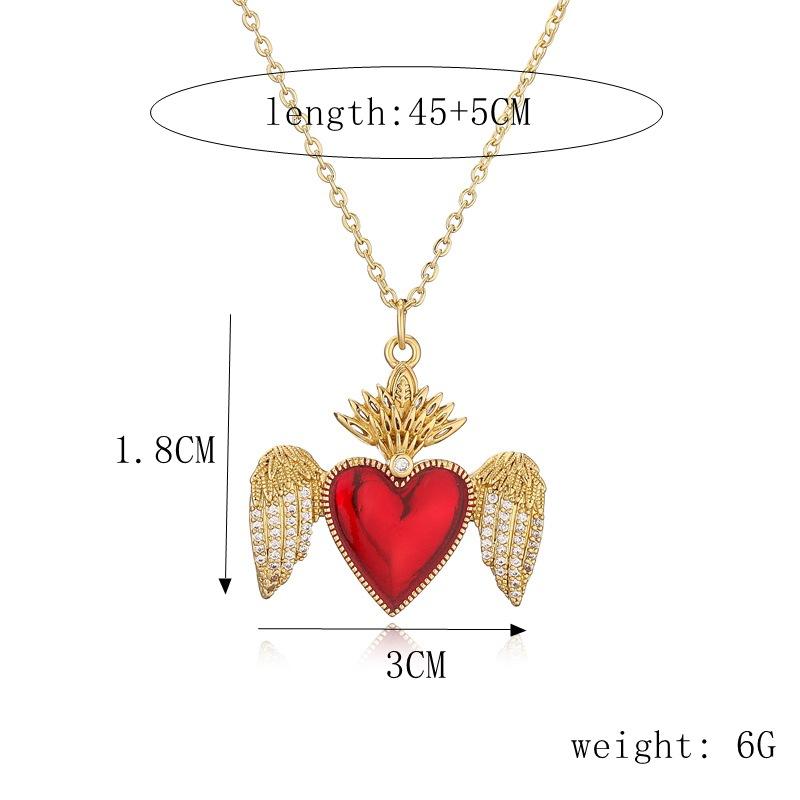 Love Wings Pendant Necklace for Women, European and American INS Fashion Versatile, Copper Plated Real Gold Zircon Drip Oil