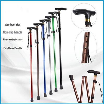 Collapsible Aluminum Trekking Poles for Hiking & Travel - Five-Section Telescopic Cane for Elderly Climbing