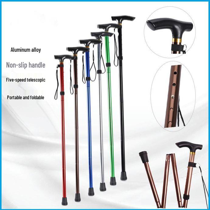 Collapsible Aluminum Trekking Poles for Hiking & Travel - Five-Section Telescopic Cane for Elderly Climbing