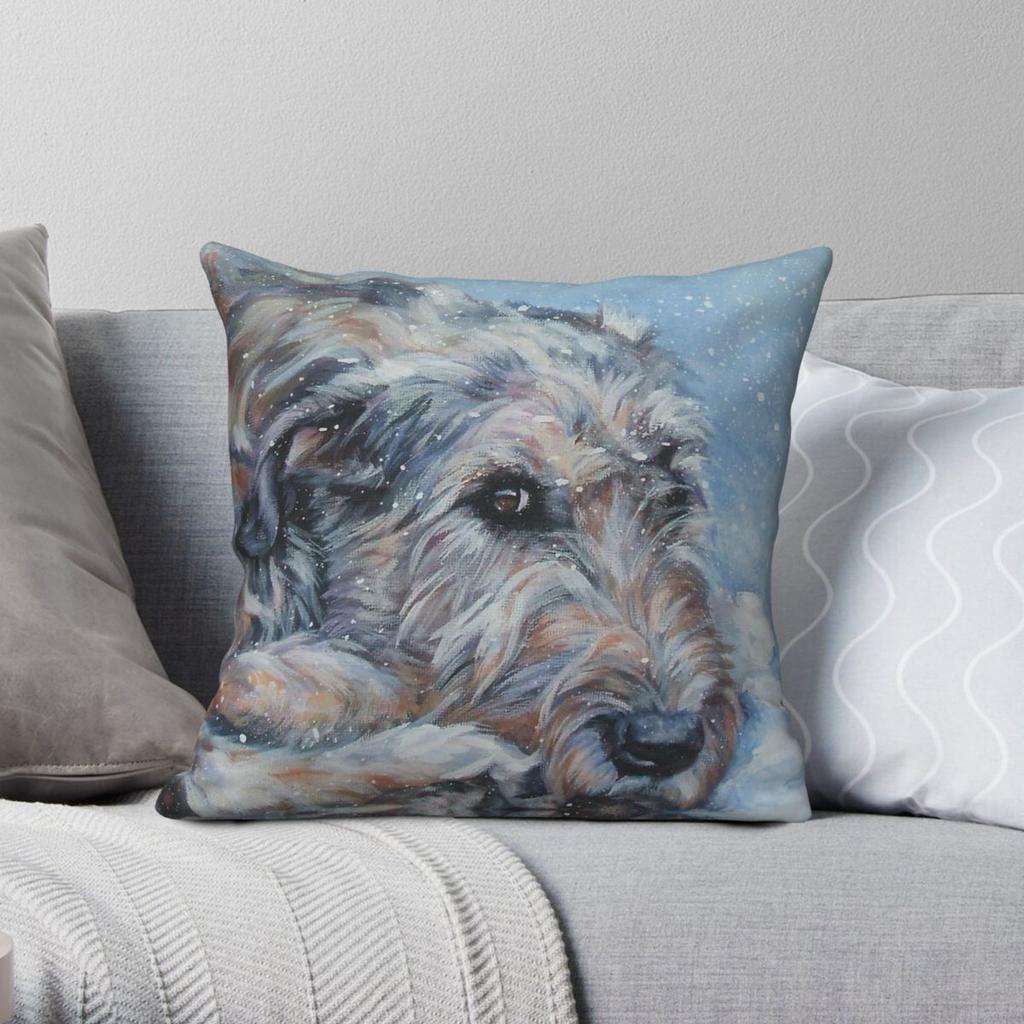 Irischer Wolfshund Kunst Kissenbezug Polyester Leinen Samt Bedruckt Reißverschluss Dekoration Wurfkissenbezug Heimkissenbezug
