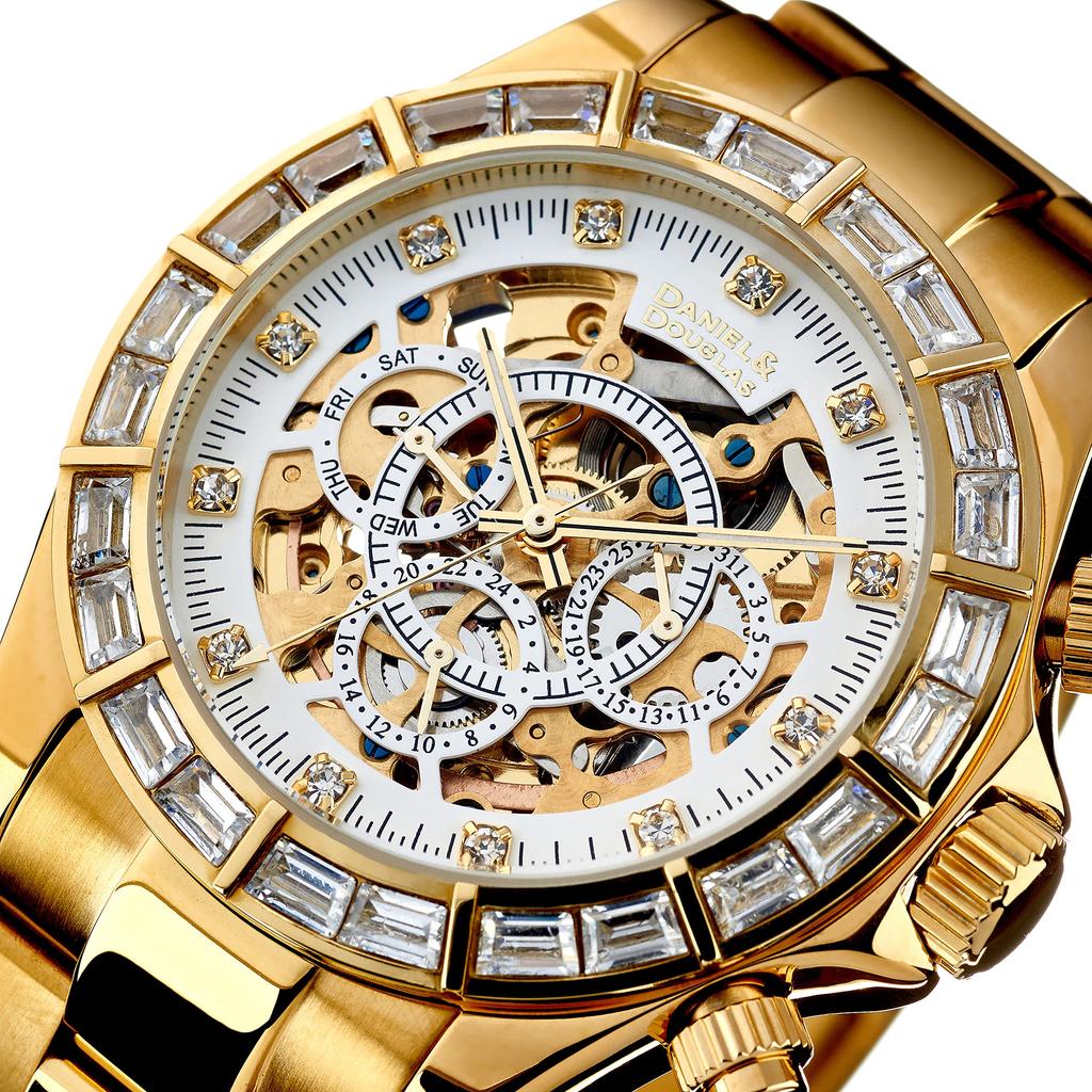 [Daniel & Douglas] Automatic Mechanical Watch DD8802DG-WH3, Gold & White, Men's