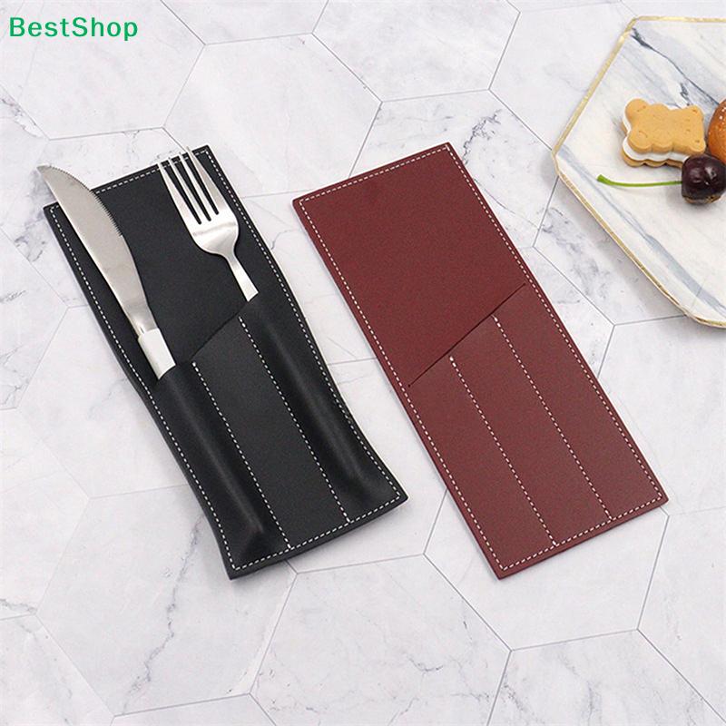 Simple PU Leather Cutlery Storage Bag Restaurant Fork Knife Utensil Bag Camping Chopsticks Barbecue Tool Storage Bag