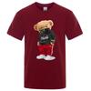 100% Cotton Sports Mask Bear Print Short-sleeved T-shirt male Half-sleeved Summer Casual Oversized T-shirt men Shirt S-3XL