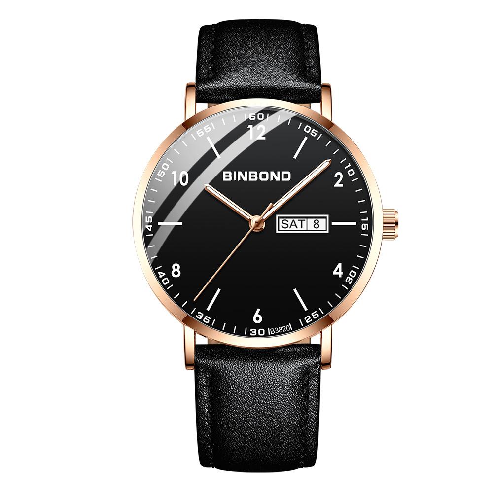 BINBOND Luxury Quartz Wristwatches For Men Luminous Waterproof Week Display Auto Date Men's Watch Stainless Steel Reloj