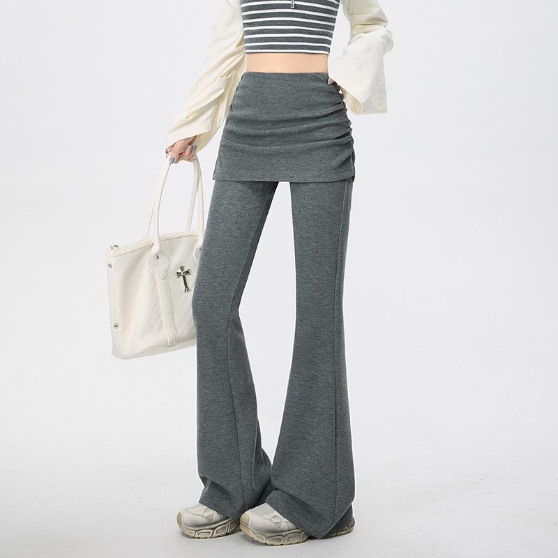 Korean-Style Drawstring Faux Two-Piece Flare Pants: Women's High-Waisted Slimming Drape Spring 2026 Casual Long Pants