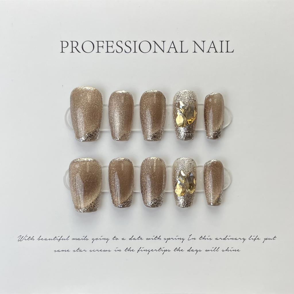 10pcs/set Purely Handmade Wearable Nails Removable Nail Art French Simple False Nails Finished Long and Short Nails