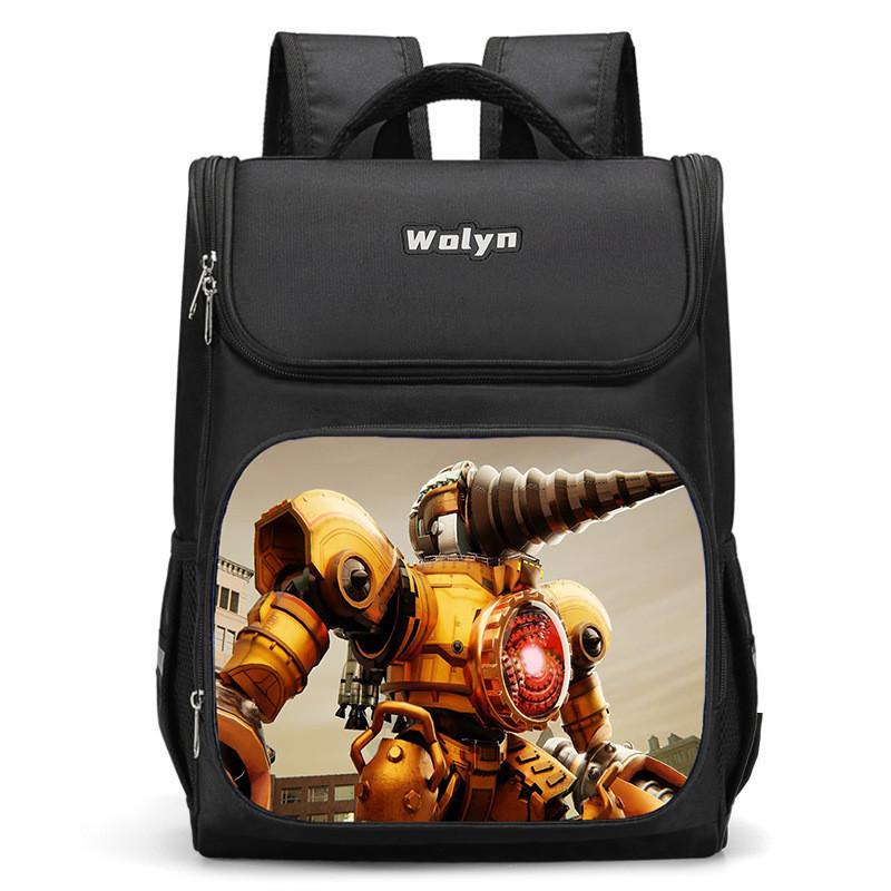 Trendy Nylon Student Backpack With Titan Monitoring Man Design For School Use