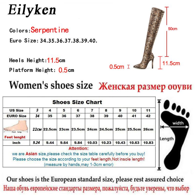 Mode Eilyken Leopard Grain Serpentine Lange Stiefel Damen High Heel Stiefel Spitze Zehen Sexy Clubschuhe Oberschenkelhoch Overknee Stiefeletten