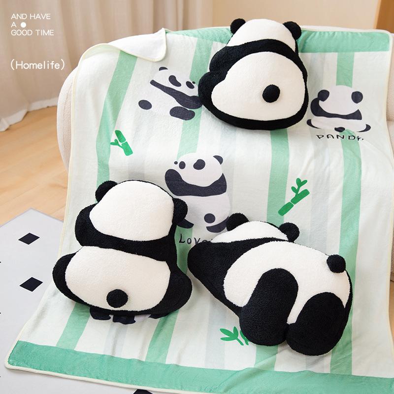 Cartoon Panda Back Throw Pillow Blanket Plush Toy Black And White Panda Doll Home Sofa Pillow Doll