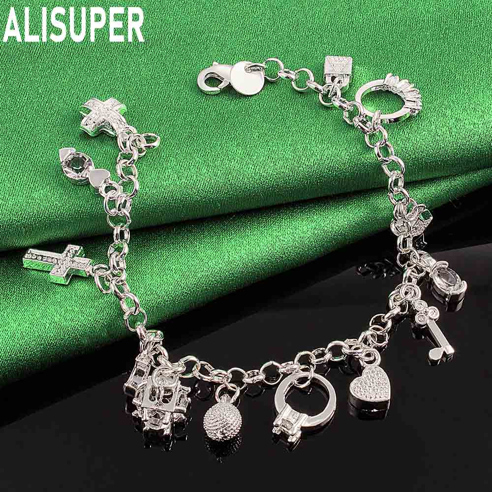 925 Sterling Silver Fashion Element Side Chain Exquisite Bracelet Gift Jewelry