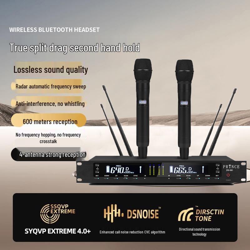 Wireless Diversity Microphone Set: Dual Ear-Mic & Quad Lavalier for Professional Stage Use, Free Shipping