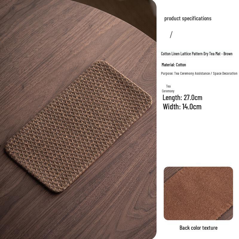 Guanlan Cotton Linen Plaid Zen Tea Mat: Double-Sided Retro Dry Brew Tray Standard