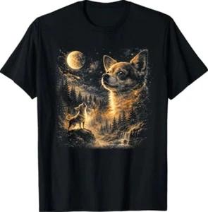 T-shirt Vintage anni '90 Chihuahua che ulula alla Luna