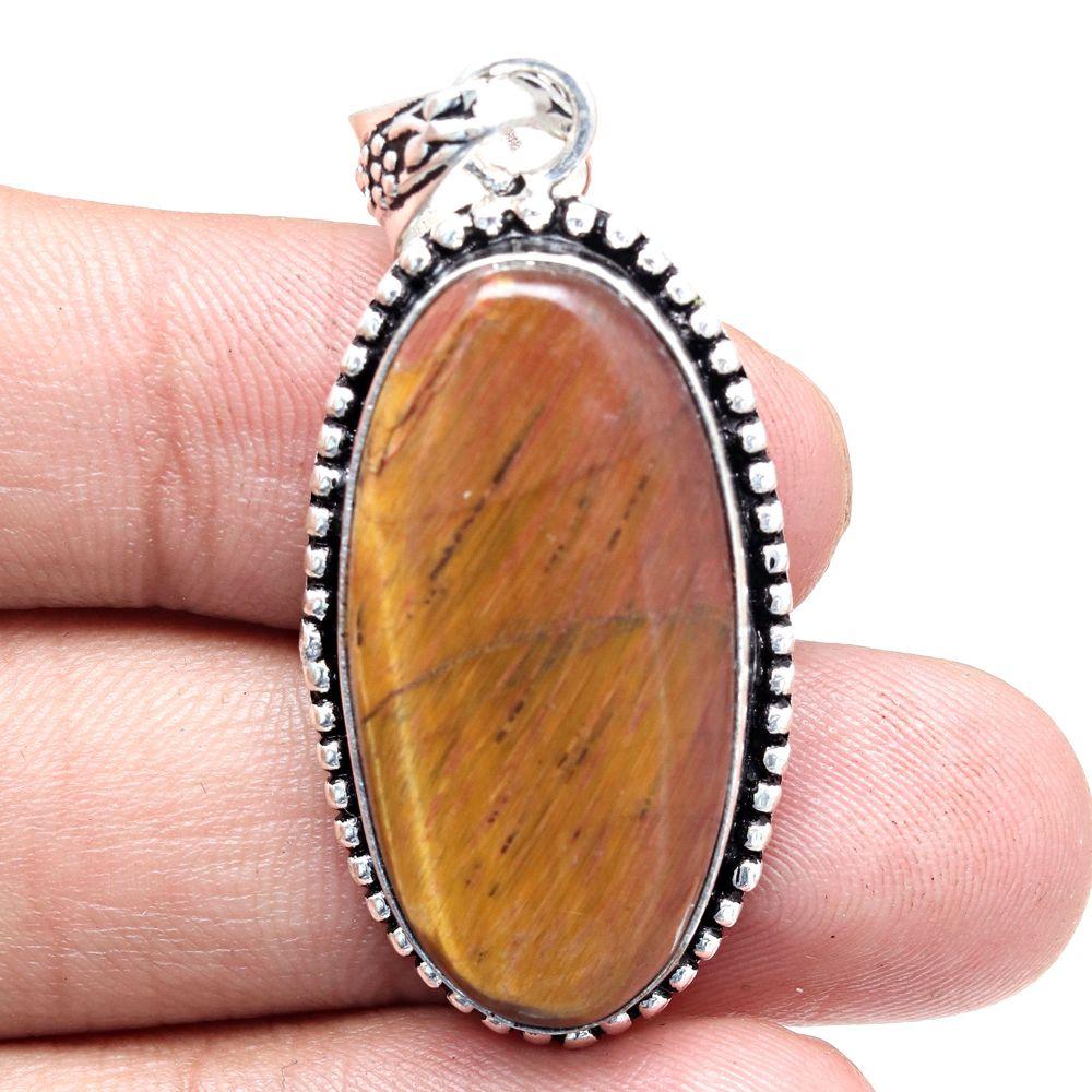 Pendant Tiger's Eye Gemstone Handmade Mother'Day Silver Jewelry 2"
