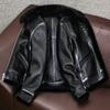 Genuine Leather Sheepskin Jacket Men Oversize Biker Coat with Lambswool Lining