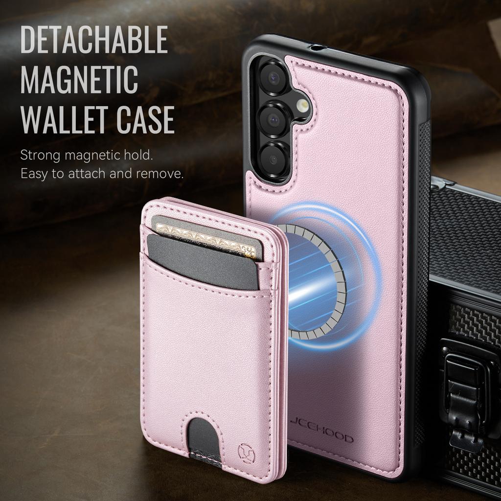 For Samsung Galaxy A25 5G (Global) (161mm) Magnetic Case JEEHOOD J10 Leather Back Phone Cover with Detachable Card Holder Kickstand