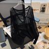 Gestricktes T-Shirt für Damen Dünn Transparent Sonnenschutz Einfarbig Damenbekleidung Locker Koreanische Mode Ausgeschnitten Sexy T-Shirts