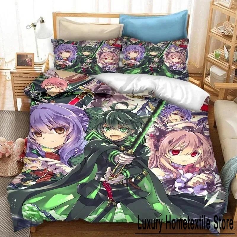 Druk 3D Anime Seraph of the End Mikaela Hyakuya Zestaw Pościeli Chłopcy Dziewczęta Rozmiar Twin Queen Poszwa na Kołdrę Poszewka na Poduszkę Łóżko Chłopcy Dorosły