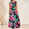 Women Plus Size Scoop Neck Sleeveless Orange Purple Floral Printed A Line Long Dress