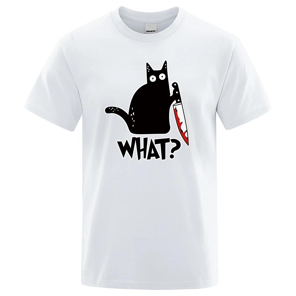 Funny Knife Cat Cartoon Printed T-Shirt Fashion Casual Short Sleeves Loose Oversized Cotton Tshirt Summer Breathable Tees