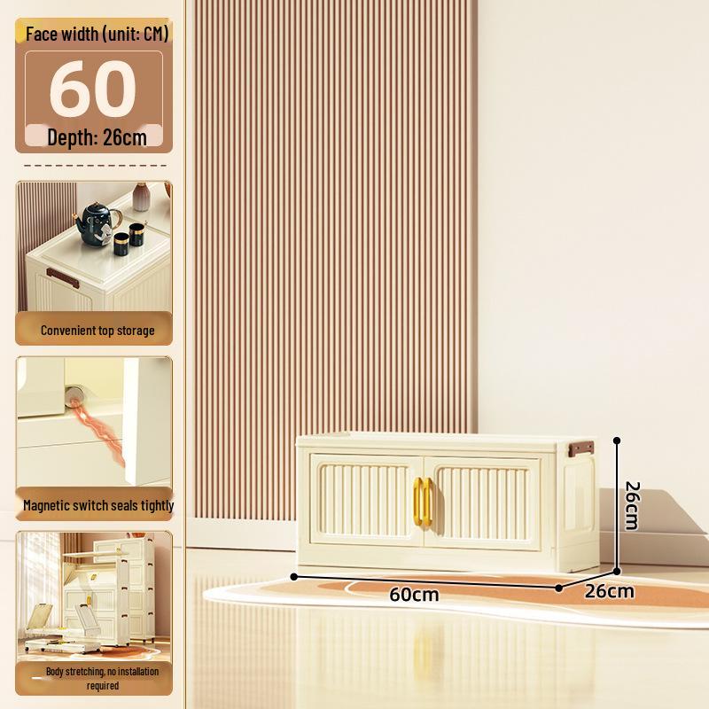 40-60cm Wide Transparent Foldable Double Door Floor Storage Cabinet with Multiple Layers