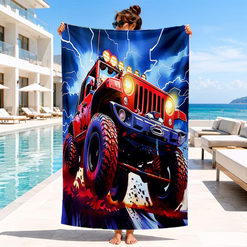 Nighttime Truck Drive Beach Towel, Microfiber Beach Towel, Perfect For Pool, Beach, Travel, Home Decor Beach Party Fan gifts