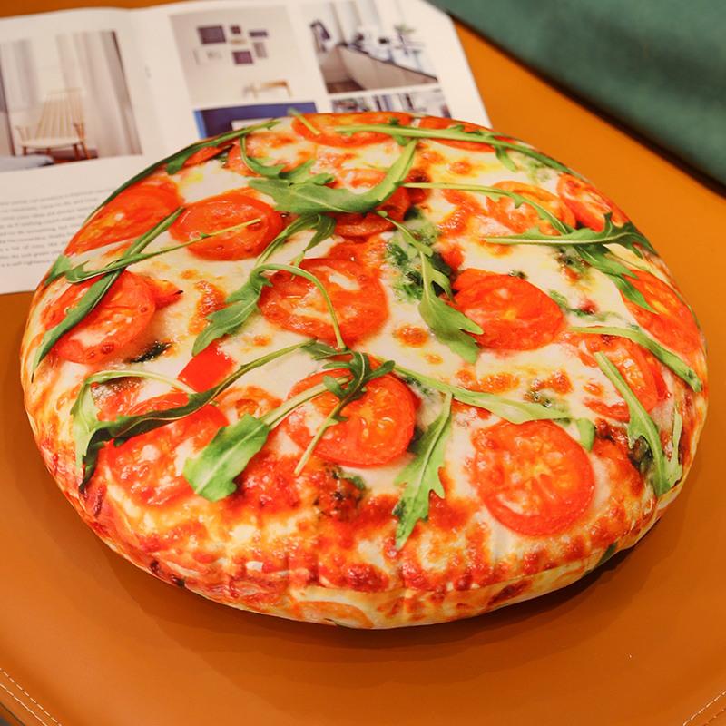 40/60cm Pizza Voedsel Pluche Kussen Gevuld Als Echt Rond Snack Kussen Schelp Met Rits Ham Spek Groene Unie Rundvlees Tomaat Decor