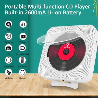 Portable Rechargable CD Player Bluetooth Aux Desktop Stereo Music Players With Remote Control Radio USB TF Card Playback 2600mA Li-ion Battery.
