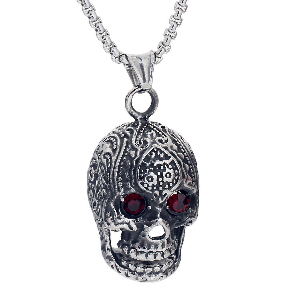 Europäisches und Amerikanisches Halloween Horror Thema Retro Punk Altes Titanstahl Halskette Rotes Auge Totenkopf Anhänger