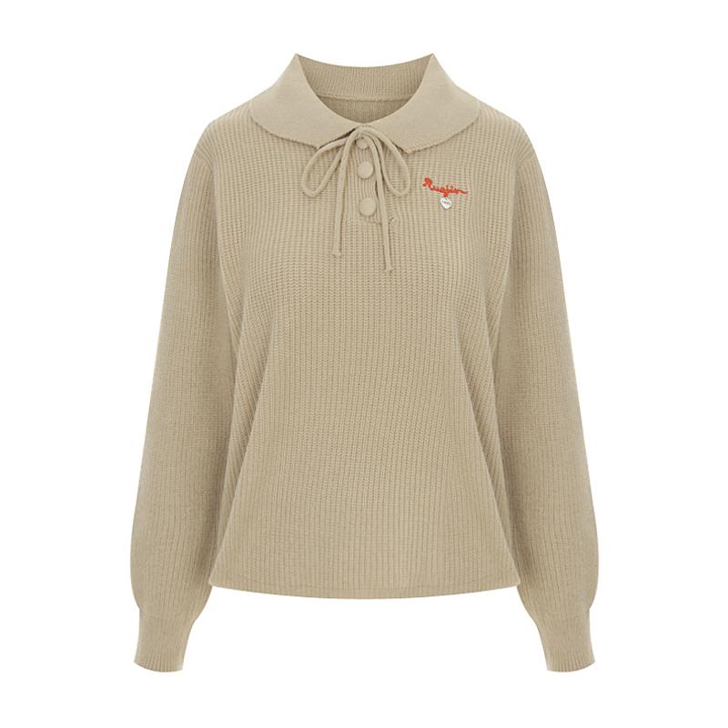 SELLY'S Lettering Round Collar Knit_I6A-Ckn002
