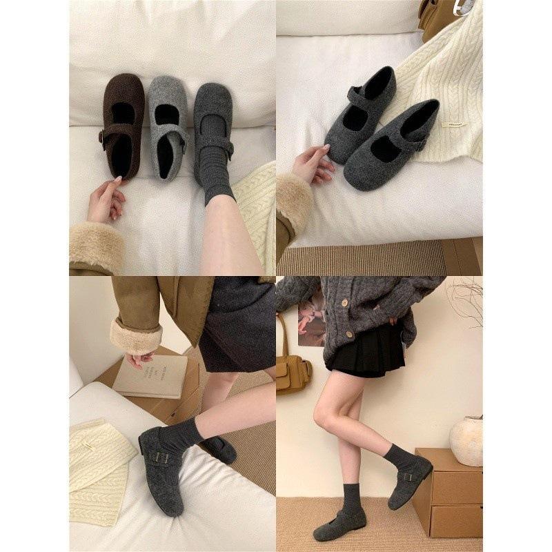 Fleece Single Shoes Winter 2025 New Fluffy Shoes Wear French Temperament Mary Jane Shoes Warm Beanie Shoes
