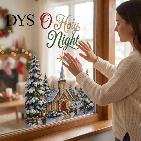 Home Decor Wall Stickers Christmas Window Clings, Removable PVC Decals, Snowy Festive Surface Adhesives Glass for Holiday Party And Store Decorations