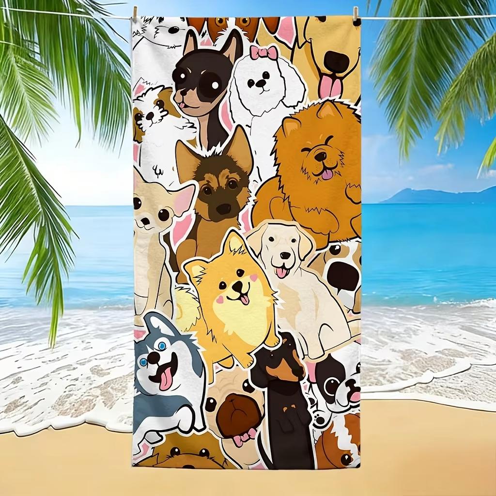 Cute Cartoon Dog Beach Towel Quick Dry Microfiber Flat Print Husky Golden Retriever Bath Towel for Kids Adult Pool Travel
