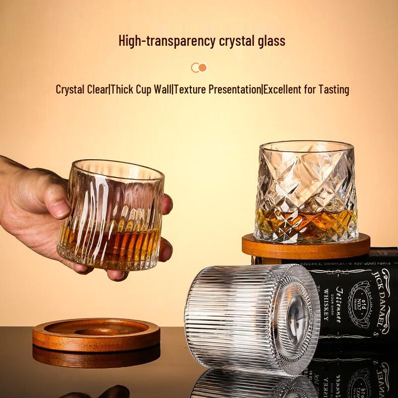Crystal Glass Whiskey Tumbler with Rotating Base