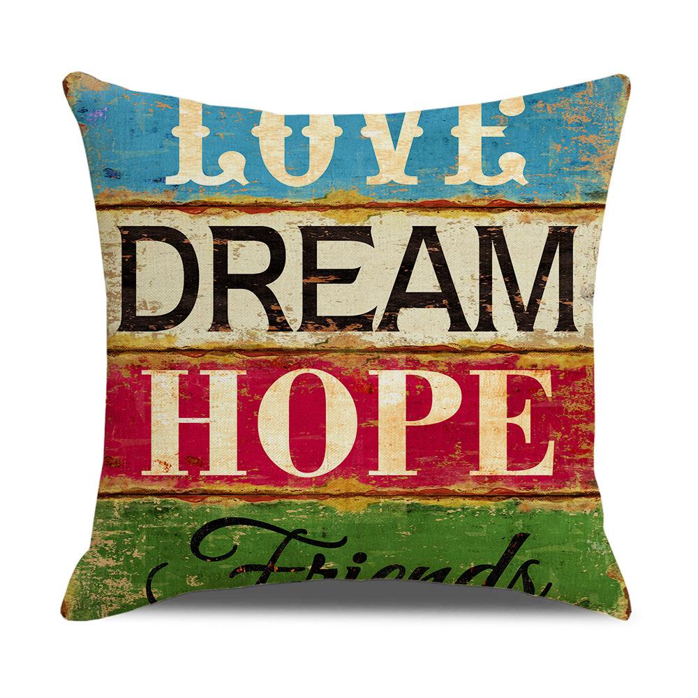Retro American Wooden Board Letters Admonishment Digital Printing Linen Pillowcase New Home