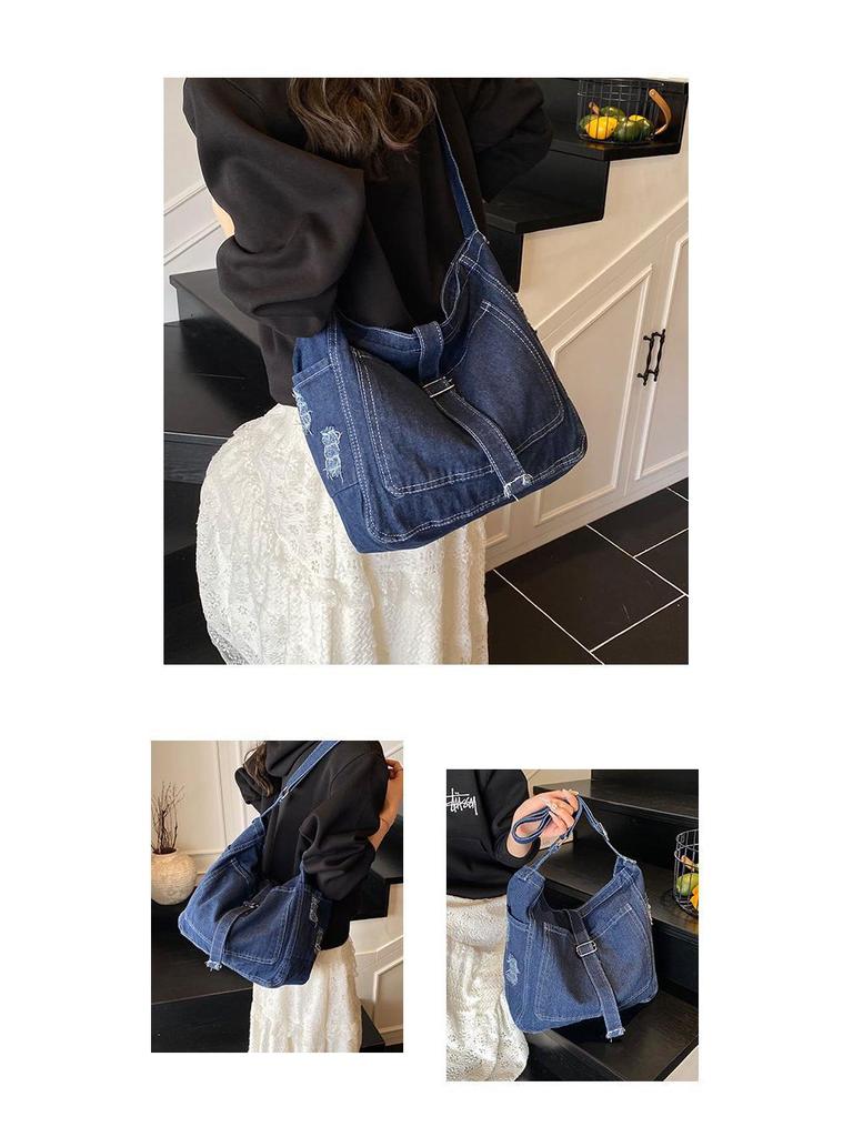 2025 Vintage Denim Crossbody Shoulder Bag - Trendy, Large Capacity, Casual Versatile Tote for Women