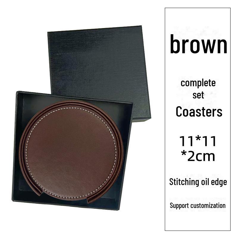 Custom PU Leather Tea Coasters with Hand-Sewn Edges and Insulation Pad, Featuring Your Enterprise Logo.