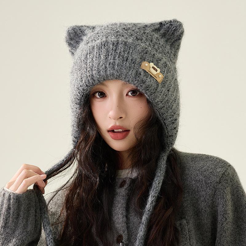 Knitted Hat Autumn Winter Cartoon Bear Wool Hat Women's Winter Warm Hat